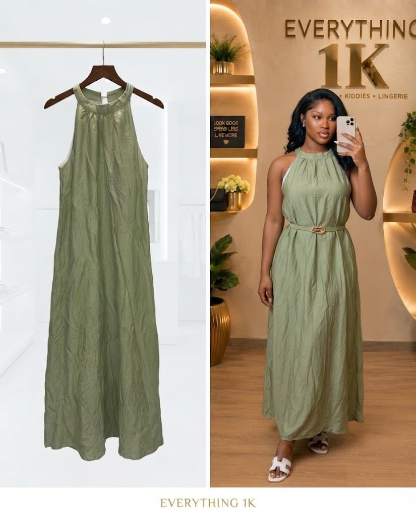 Sage Green Halter Neck Maxi Dress