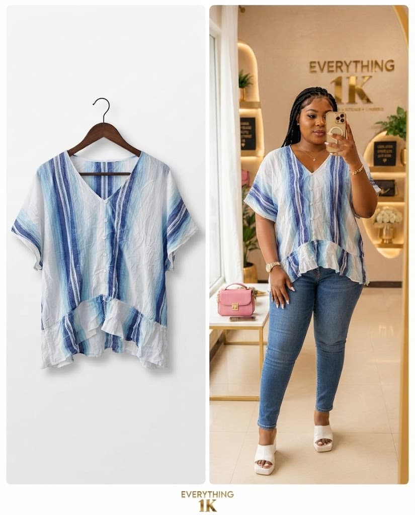 Pre-loved Striped Ruffle-Hem Short-Sleeve Top