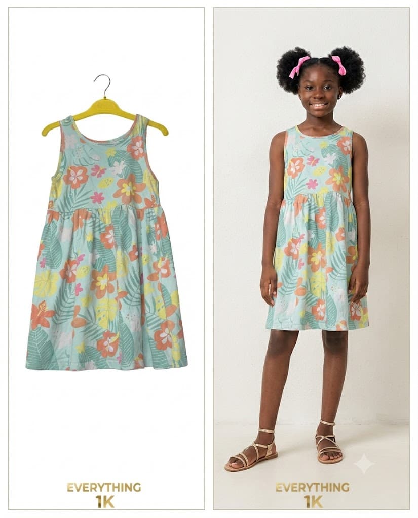 Preloved Girls Tropical Floral Sleeveless Casual Dress 5-7 years