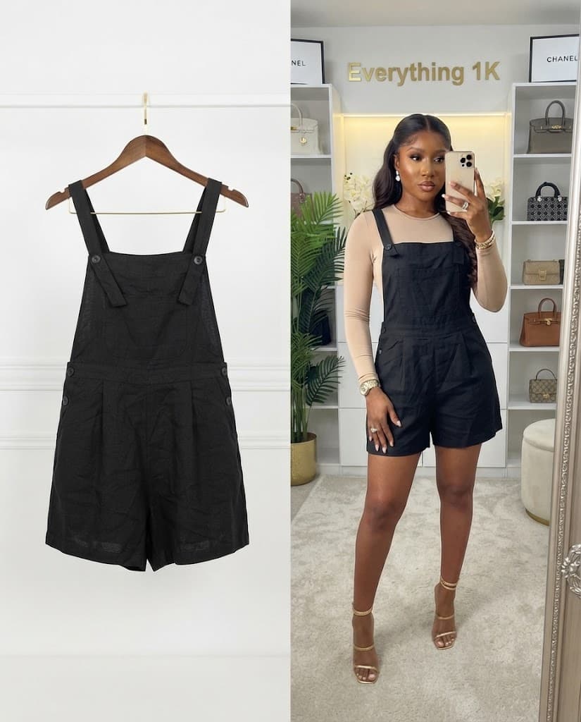Black Overall Shorts with Button Straps