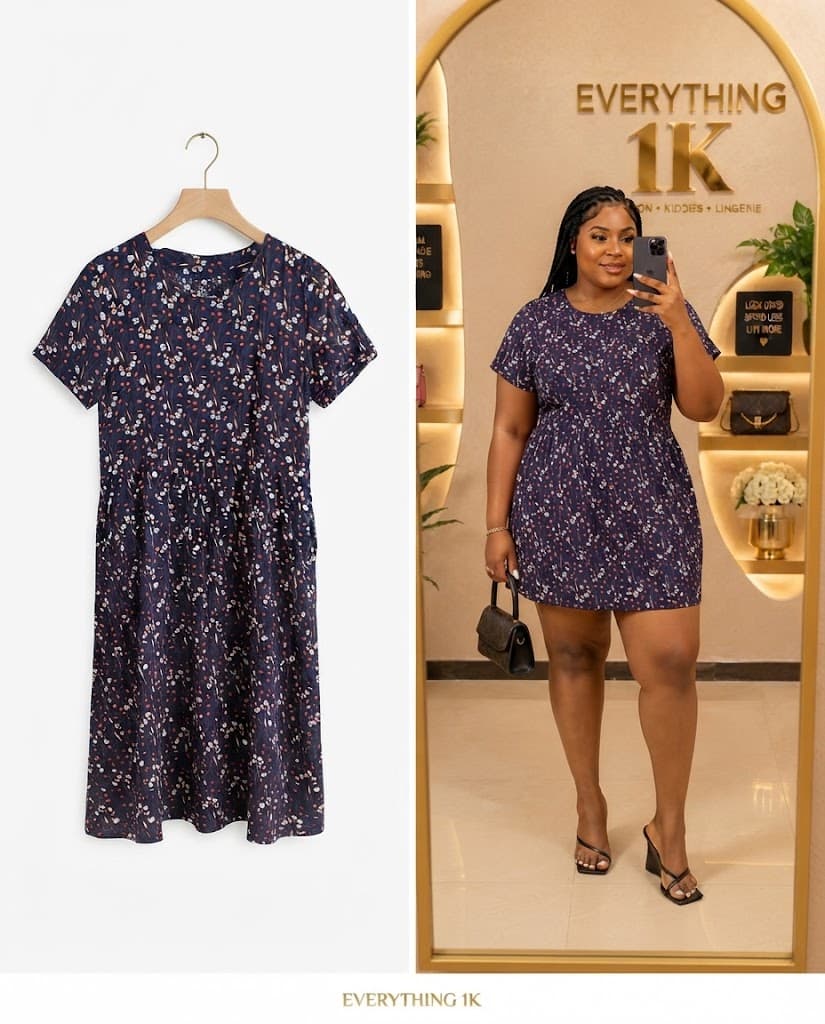 Navy Blue Ditsy Floral Mini Dress