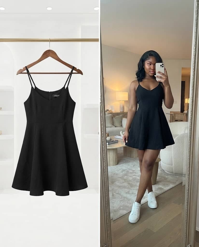 Black Spaghetti Strap Flared Mini Dress