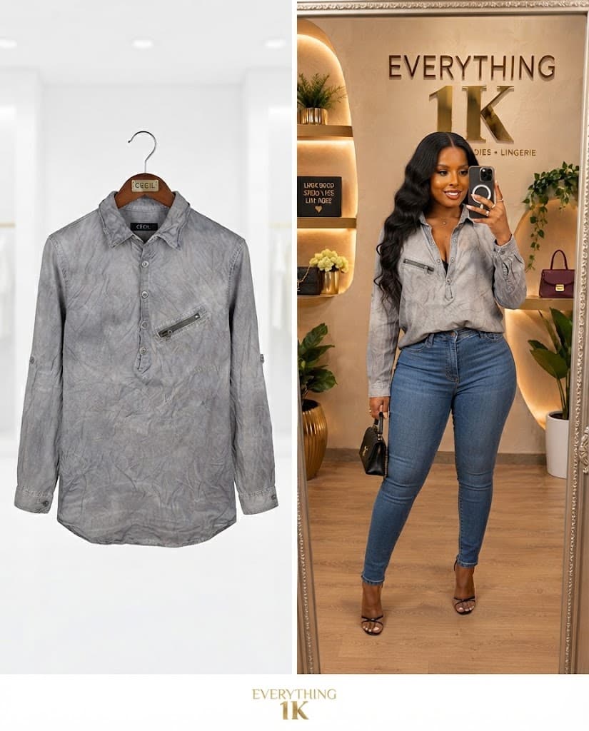 Grey Corporate Denim Zipper Shirt