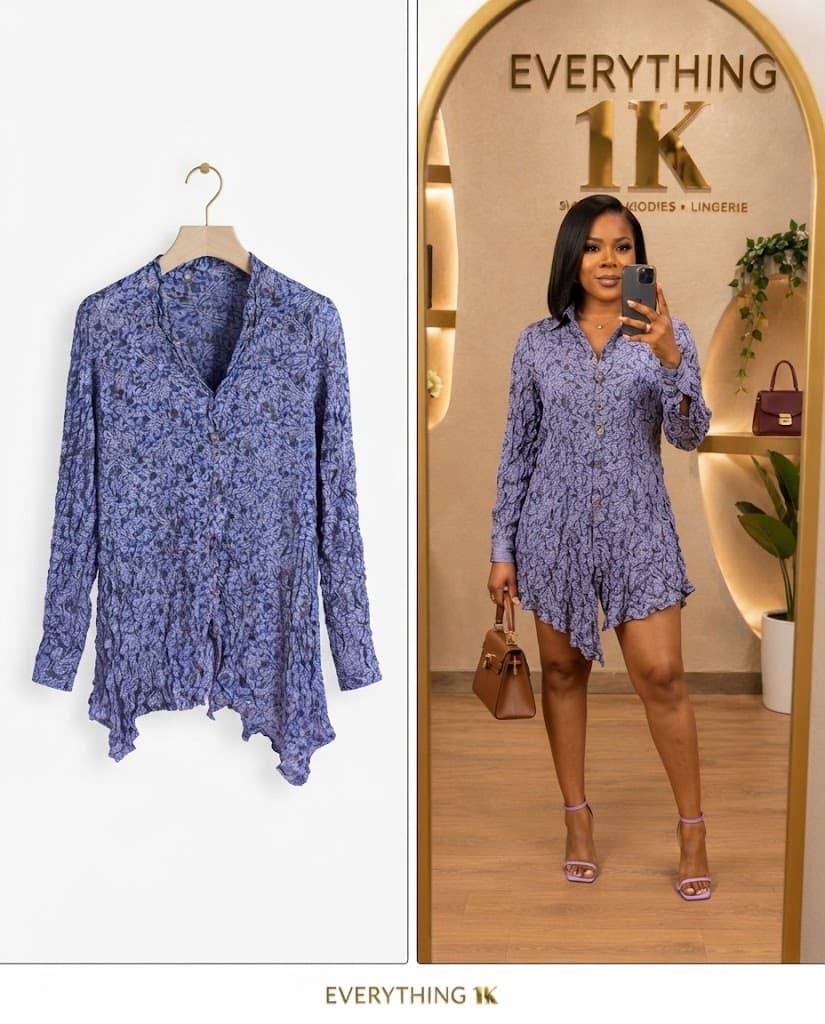 Purple Paisley Print Long-Sleeve Shirt Dress