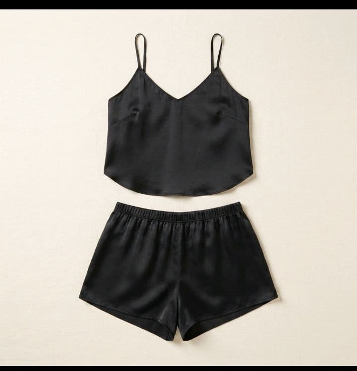 Black Satin Cami & Shorts Pajama Set