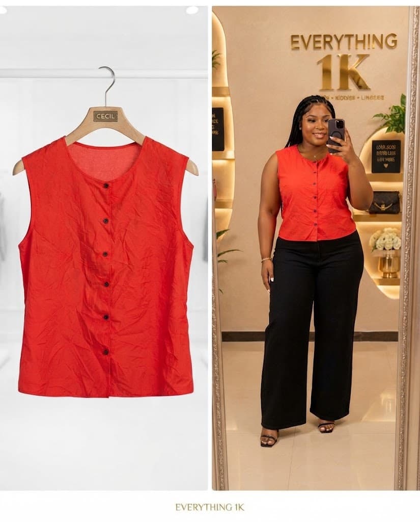 Red Corporate Button-Front Tank Top