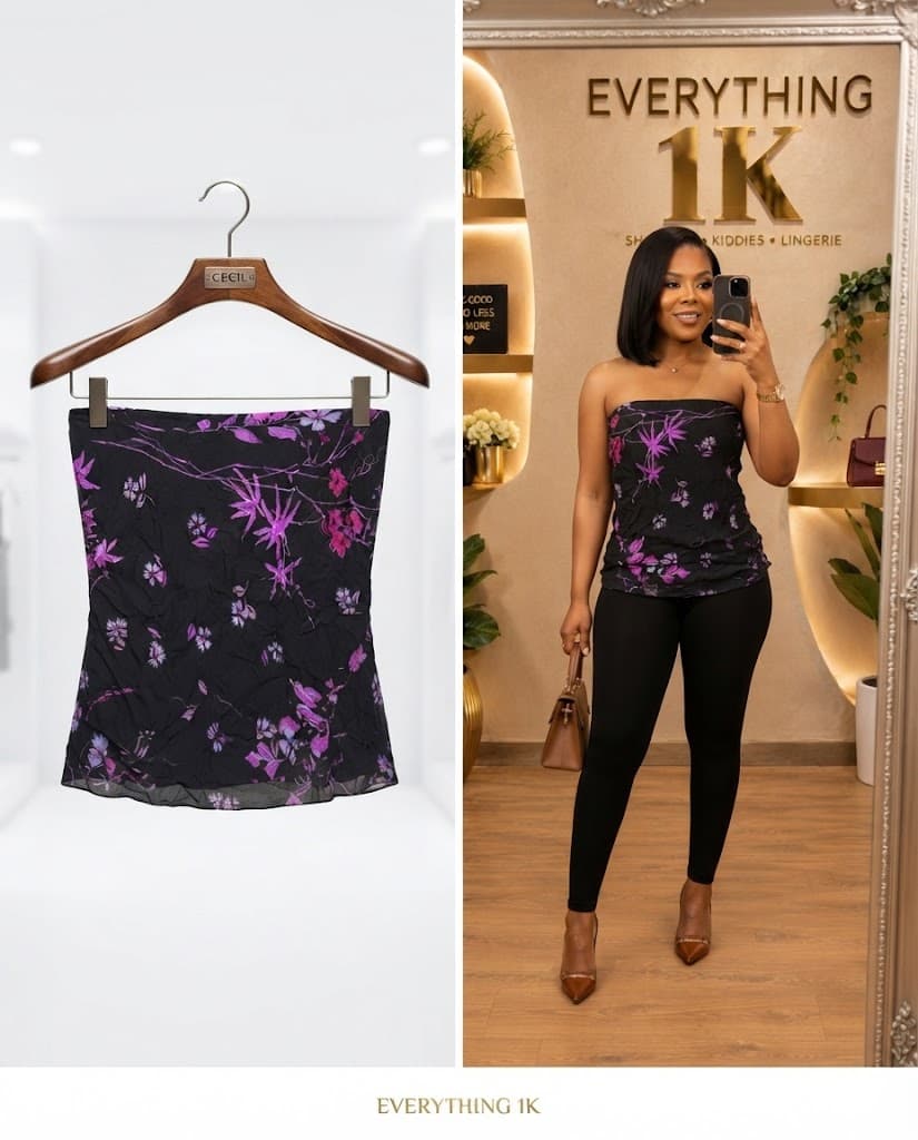 Black & Purple Floral Party Tube Top