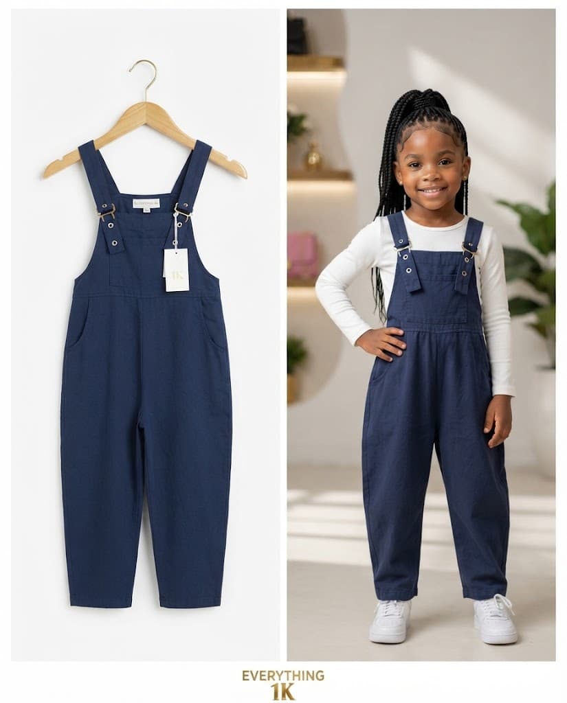 Classic Navy Blue Denim-Style Overalls (Ages 2-3)