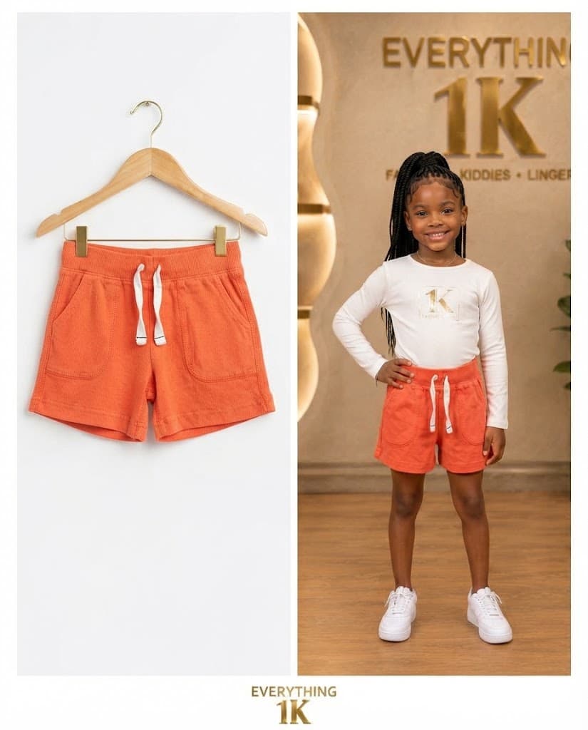 Unisex Orange Drawstring Pocket Shorts