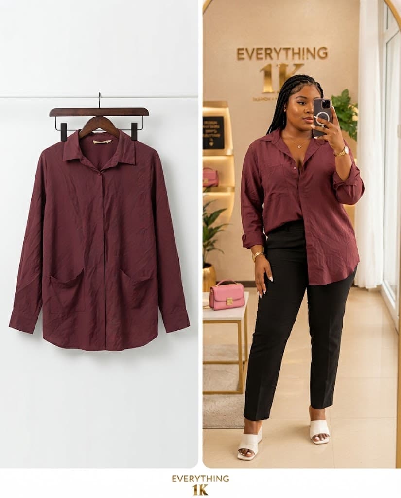 Pre-loved Oversized Long-Sleeve Button-Down Shirt with Pockets