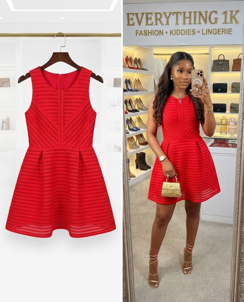 Red Textured Fit-and-Flare Mini Dress