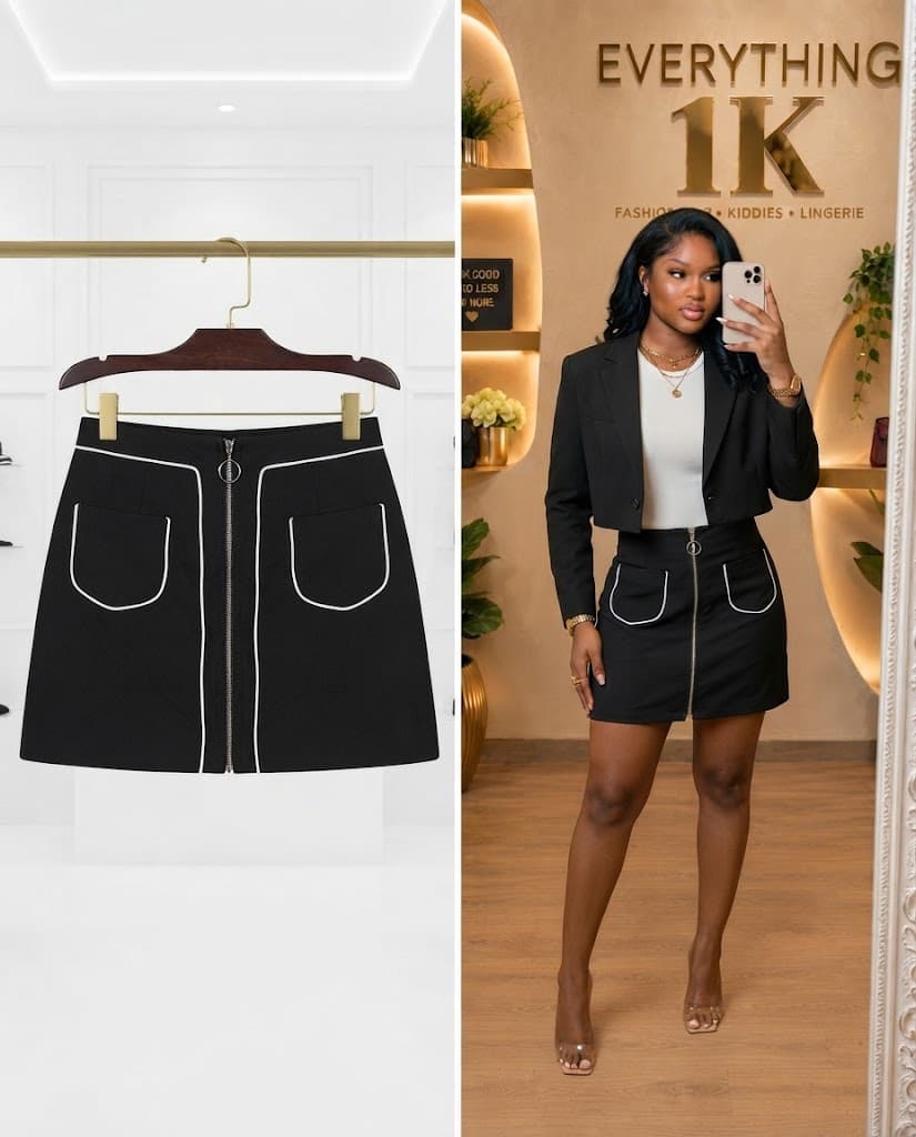 Black Contrast-Trim Zip Mini Skirt
