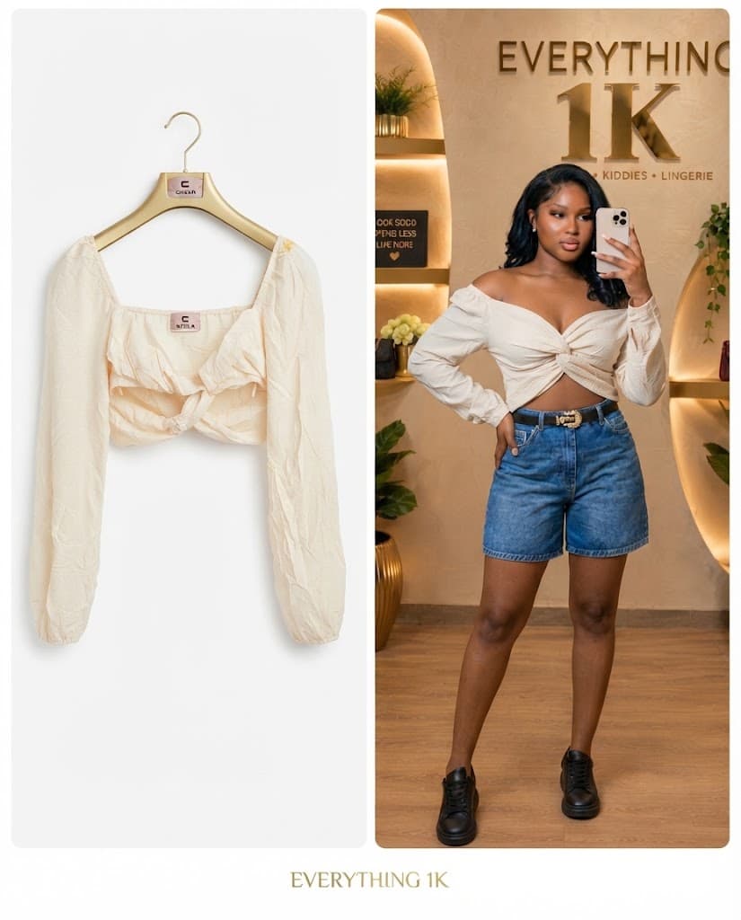 Casual Cream Off-The-Shoulder Twist-Front Crop Top