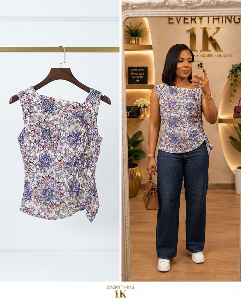 Casual Multi-Color Abstract Floral Asymmetric Sleeveless Top