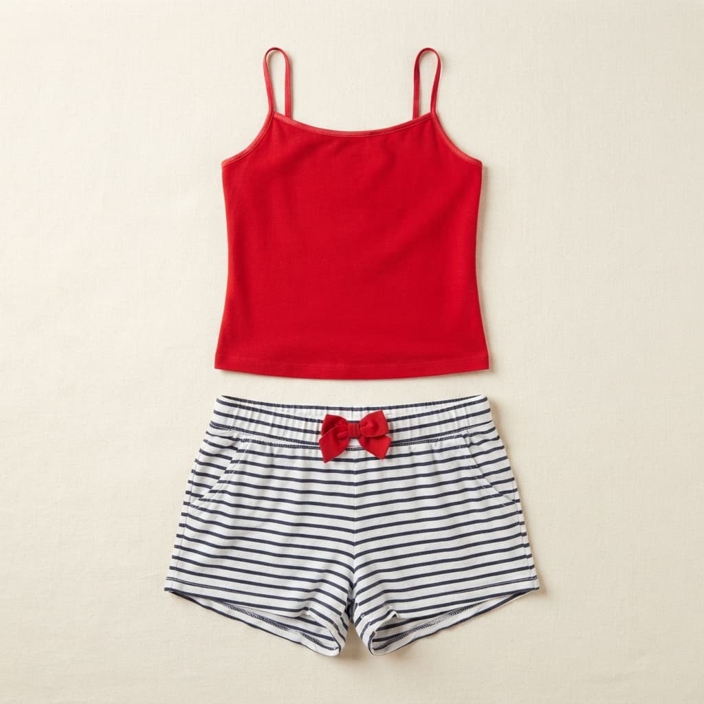 Red Tank & Navy Stripe Sleep Shorts Set