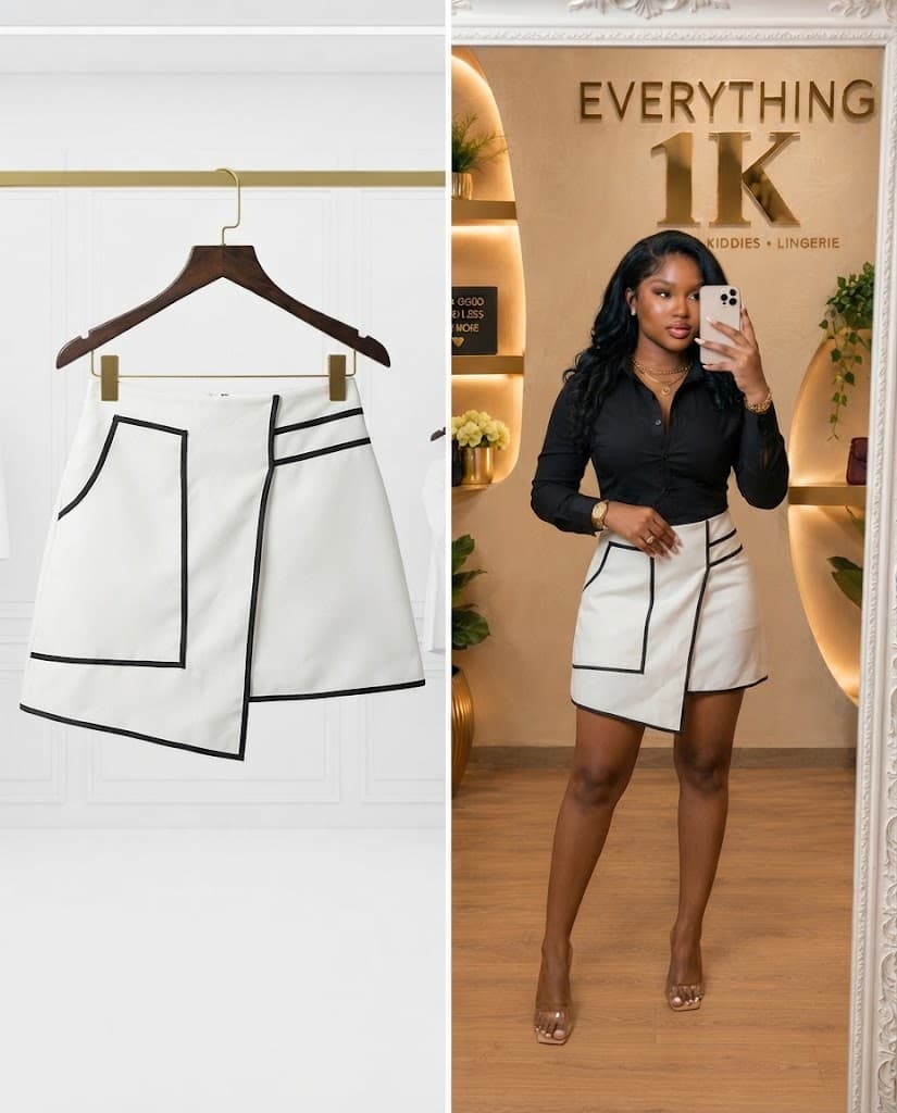 White Contrast-Trim Mini Skort