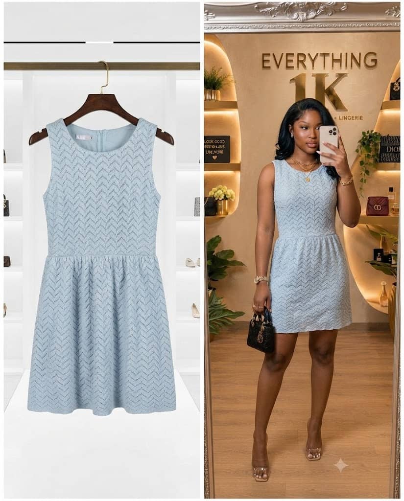 Light Blue Textured Sleeveless Mini Dress