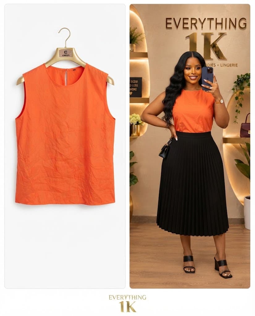 Corporate Orange Sleeveless Crewneck Shell Top