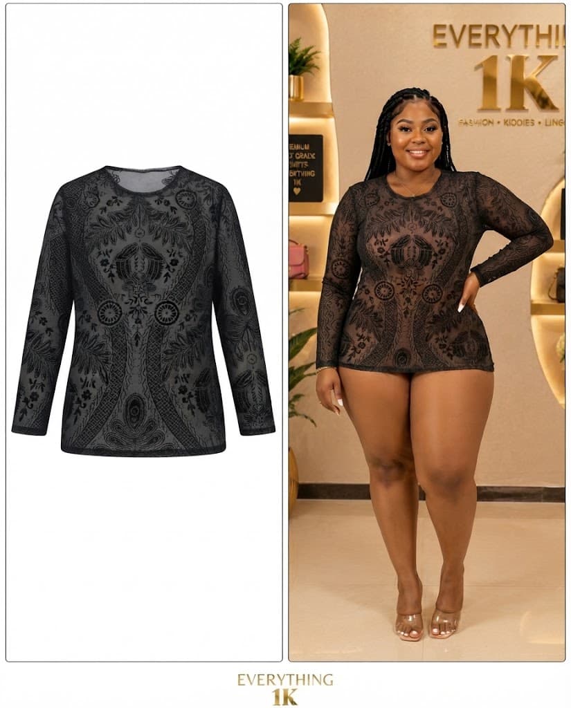 Black Sheer Velvet Floral Long-Sleeve Top