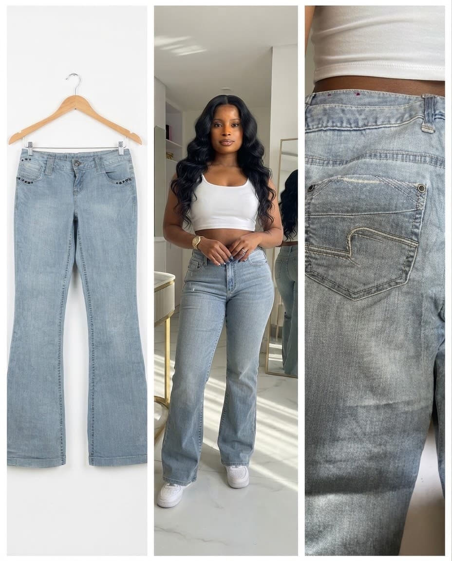 Light Blue Bootcut Jeans with Studded Pockets 32