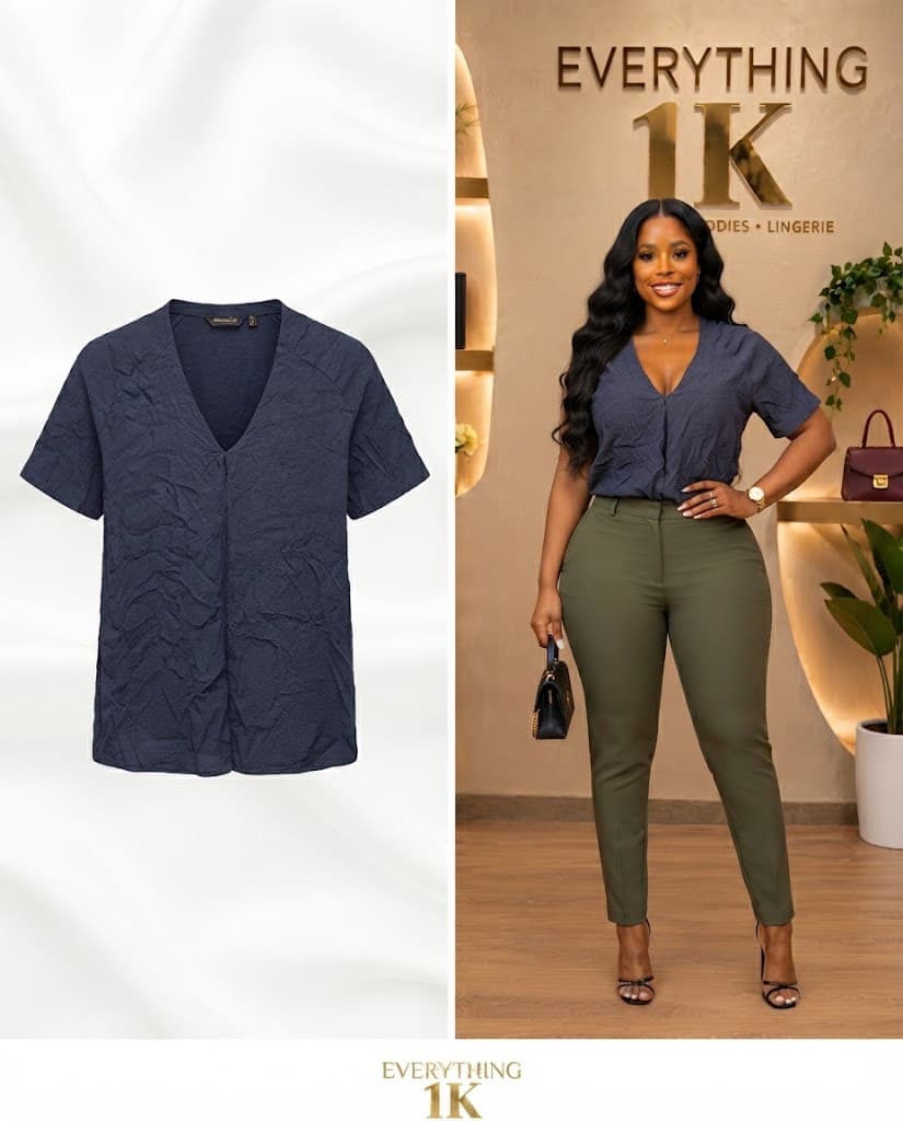 Casual black Textured V-Neck Top