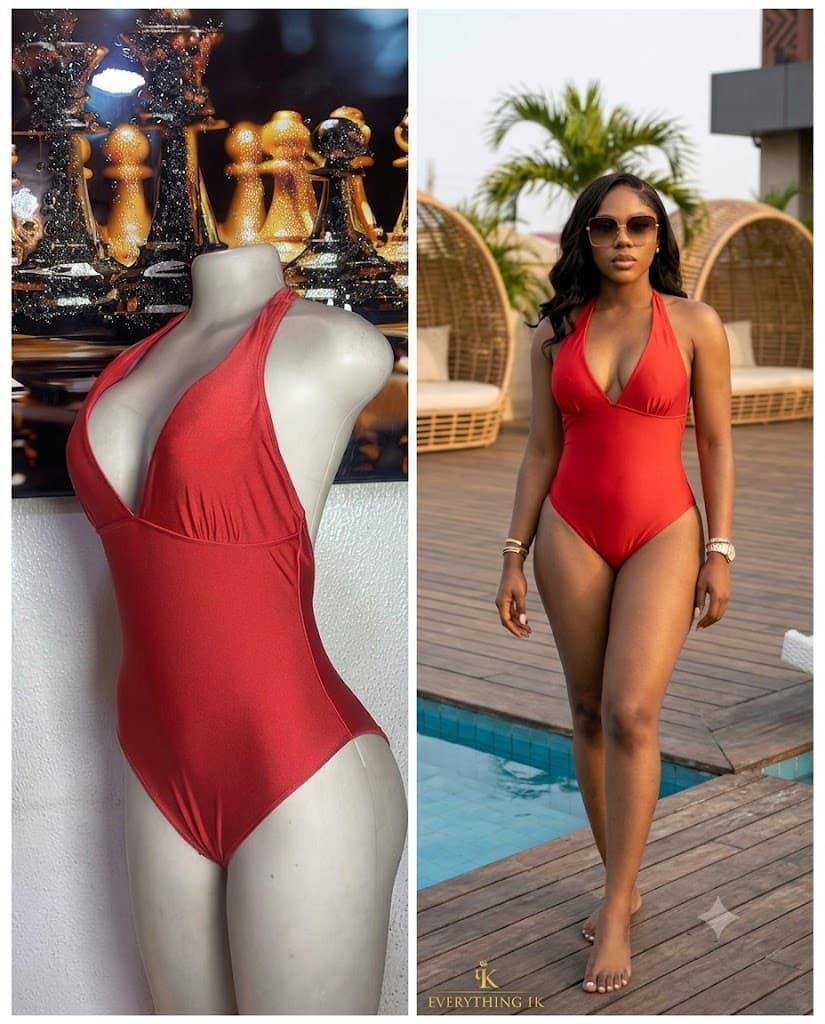 Classic Red Halter One-Piece Swimsuit