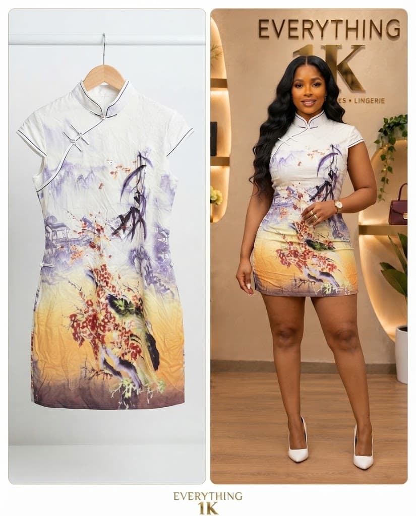 Chinese-Style Artistic Floral Print Mini Dress