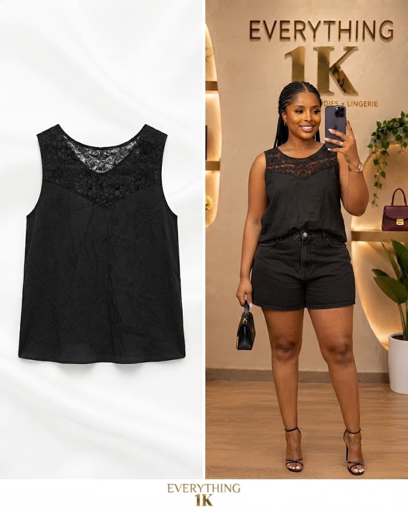 Casual Black Lace-Trim Cami Top