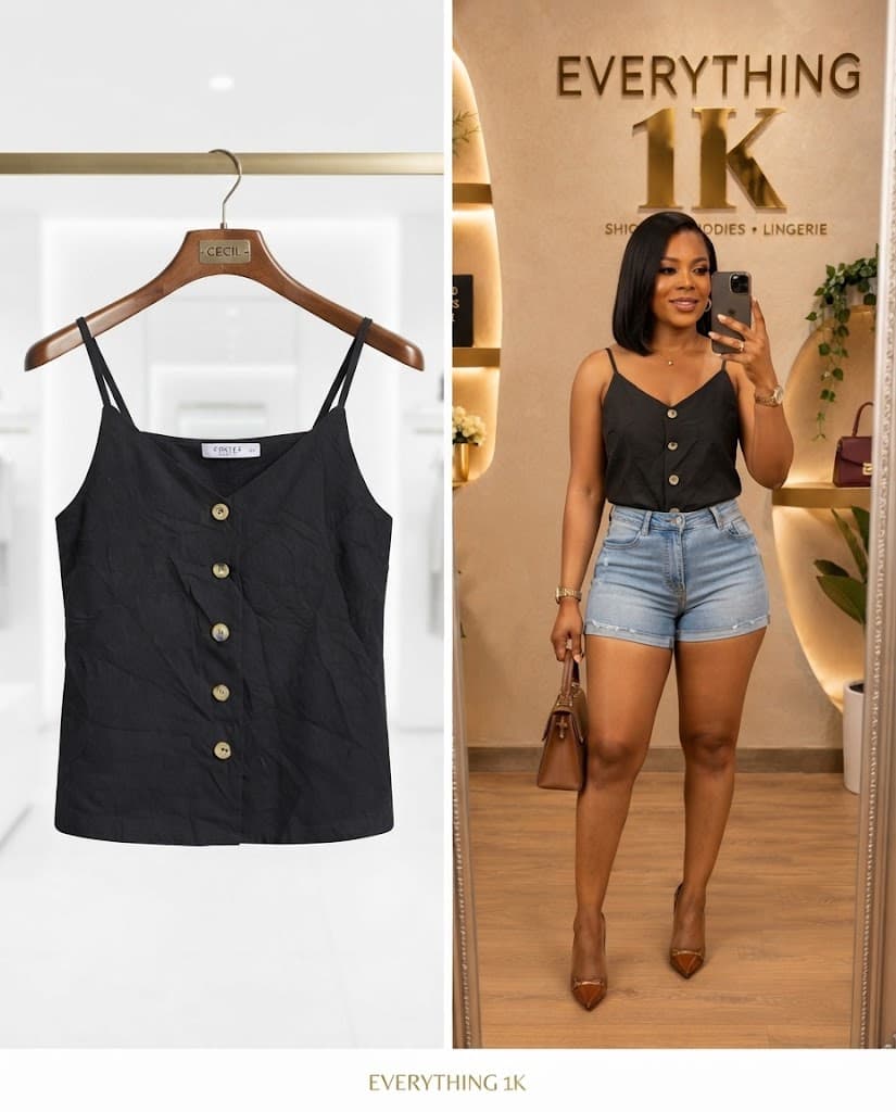 Black Button-Front Spaghetti Strap casual Camisole