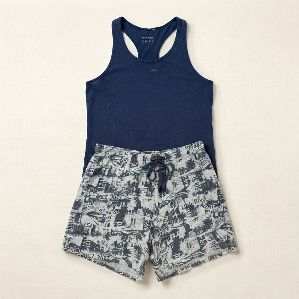 Navy blue Tank Top & NYC Map Print Shorts Pajama Set