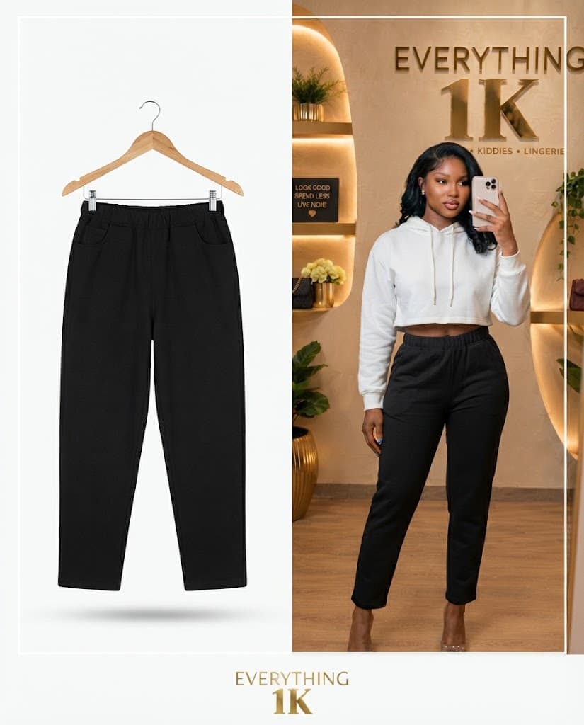 Classic Black Elastic-Waist Joggers (Regular Length, Size 8/10)