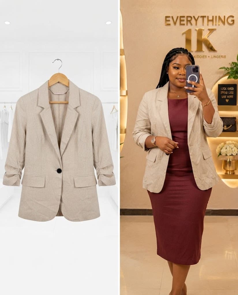 Roll-Sleeve Linen Blazer with Flap Pockets