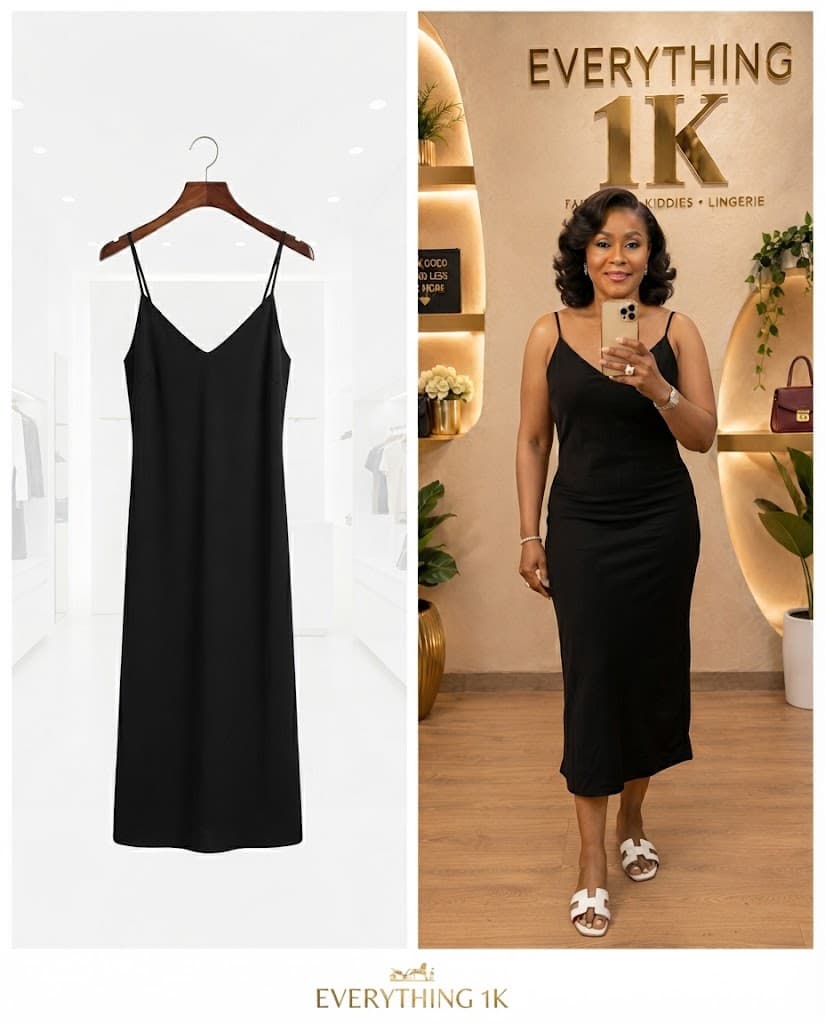 Black V-Neck Spaghetti Strap Midi Dress