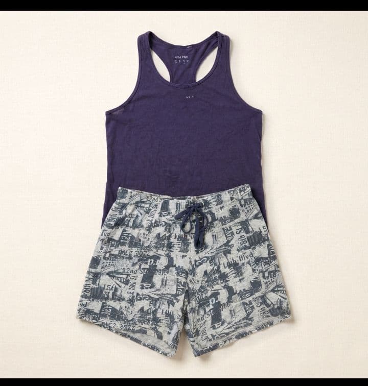 Navy blue Tank Top & NYC Map Print Shorts Pajama Set