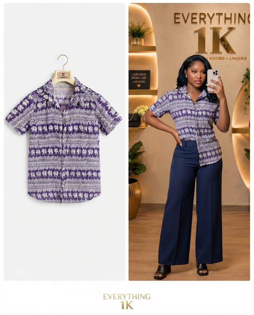 Casual Purple Printed Short-Sleeve Button Shirt