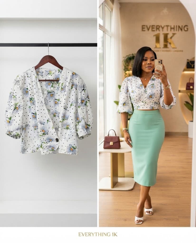 Pre-loved Polka Dot and Daisy Print Wrap Crop Top