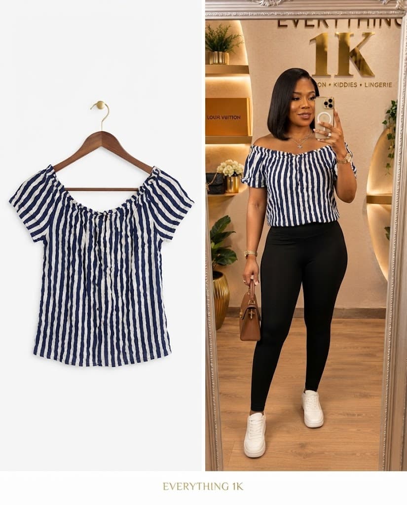 Casual Blue and White Striped Off-The-Shoulder Top