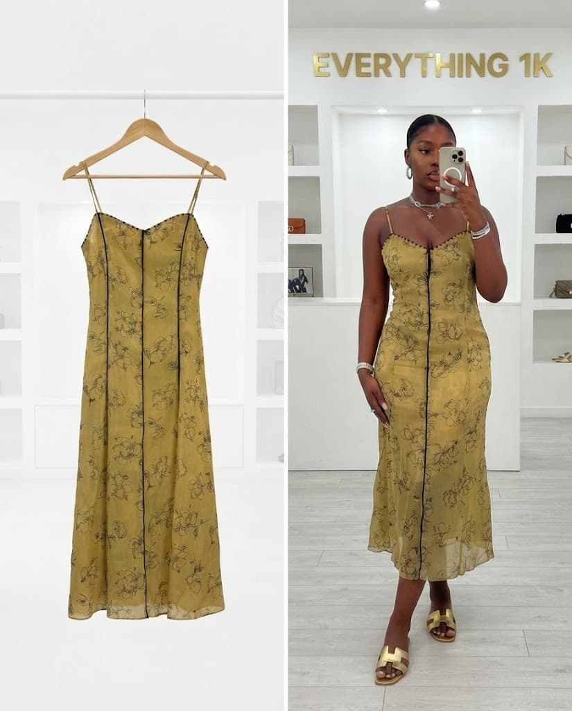 Olive Floral Sheer Overly Midi Dress