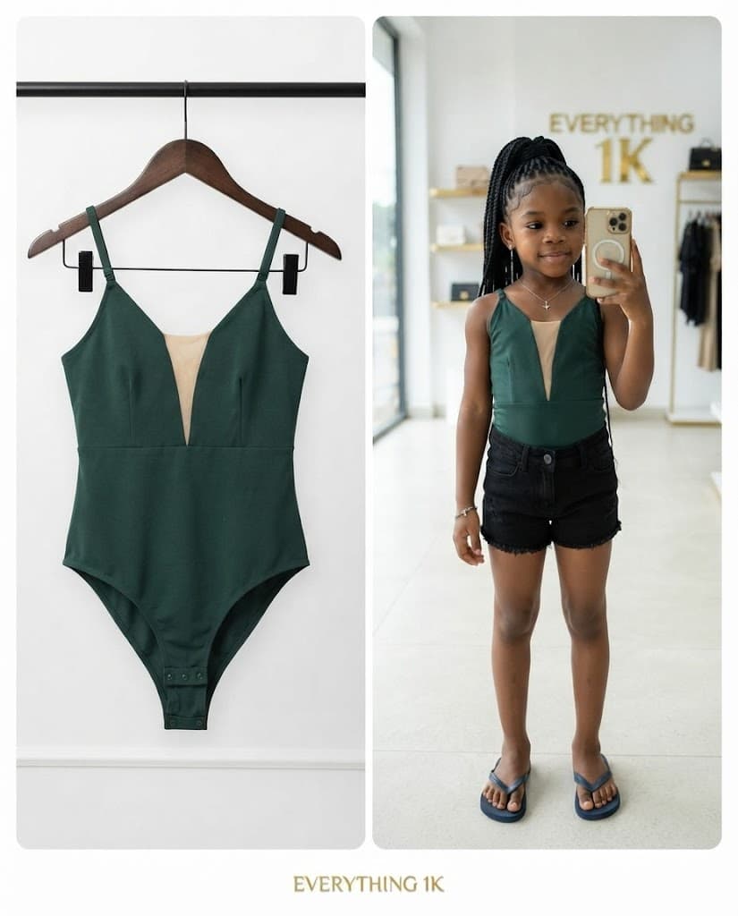 Deep Emerald Mesh Plunge One-Piece 5-8 years