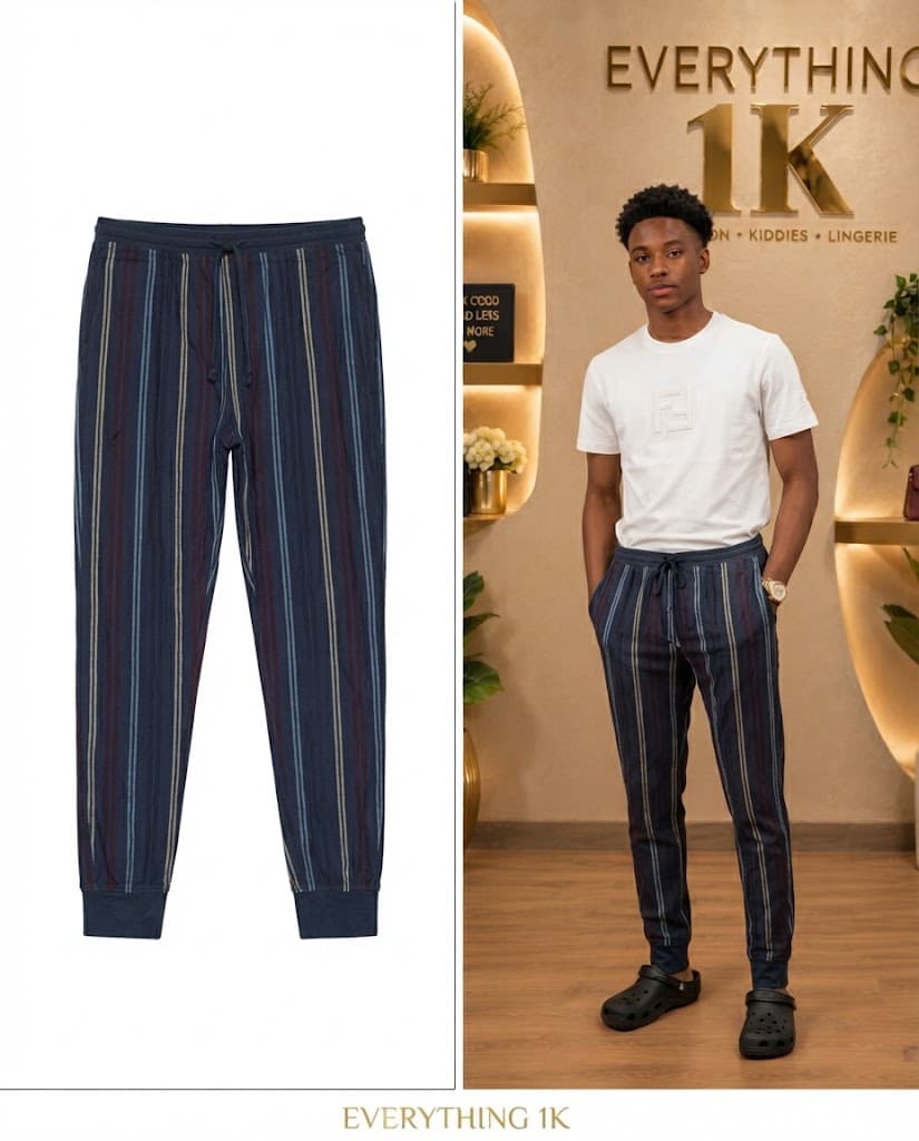 Navy Blue Multi-Stripe Men's Drawstring Joggers