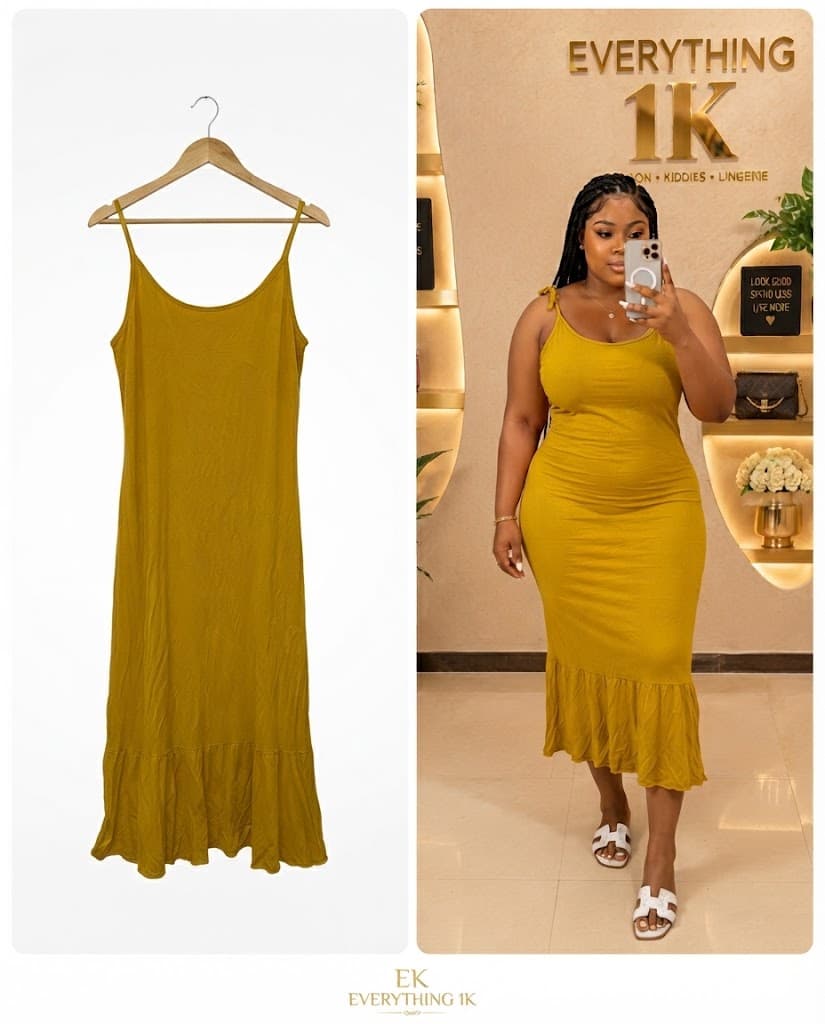Mustard Yellow Ruffle Hem Midi Dress