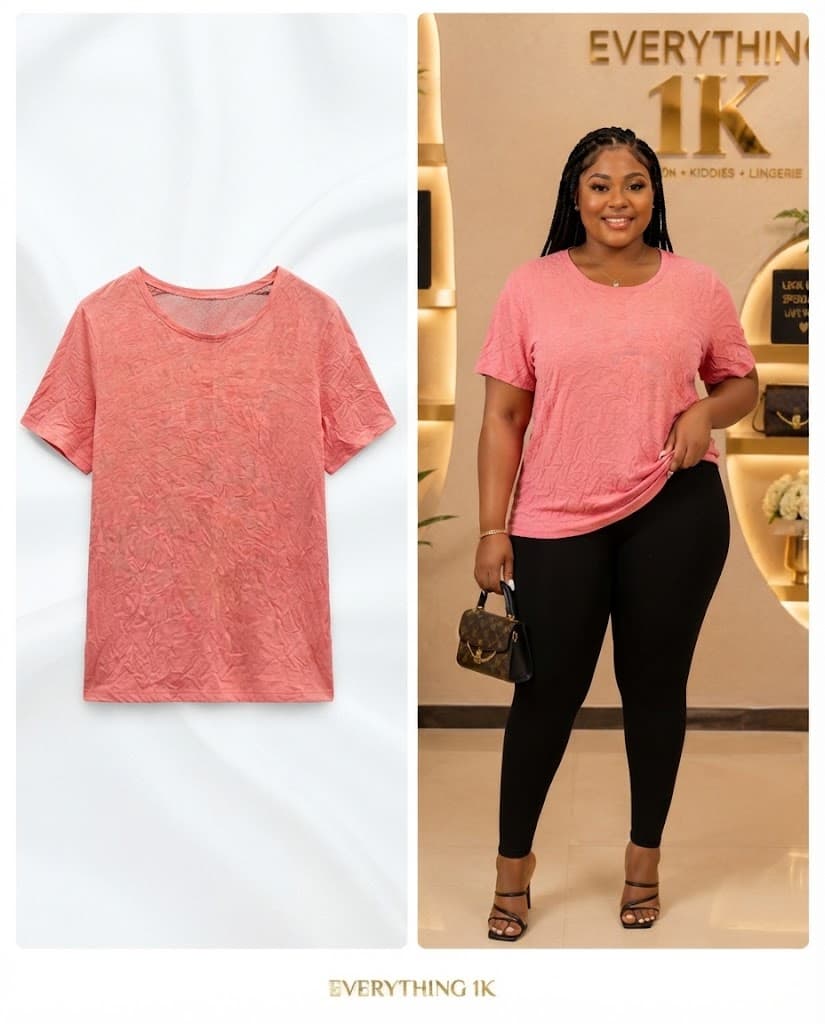 Casual Pink Crinkled Short-Sleeve T-Shirt